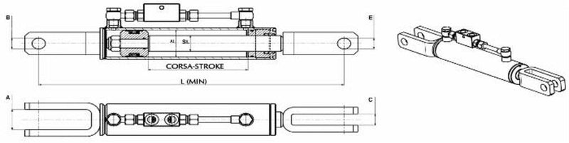 Braccio laterale idraulico 70x35x150mm Confezione da 1pz