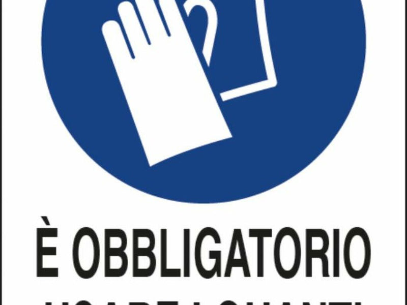 Cartello segnaletica obbligatori guanti protettivi 30x20. Confezione da 1pz