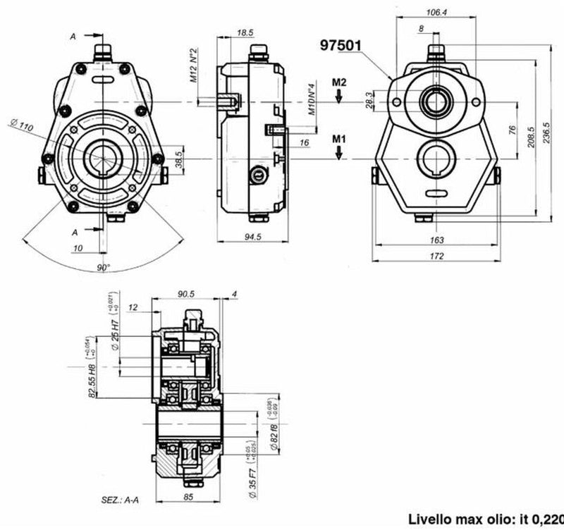 Riduttore gruppo 2 rapporto 3:1 per motori orbitali albero ø25mm Confezione da 1pz