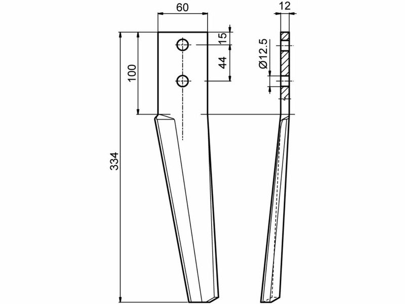 Coltello per falciatrice lunghezza 334mm foro Ø 12,5mm Confezione da 1pz (1)